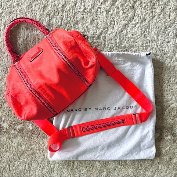 Marc By Marc Jacobs Q Snake Satchel Crossbody Bag Leather Multi Neon Orange Pink - Picture 16 of 16